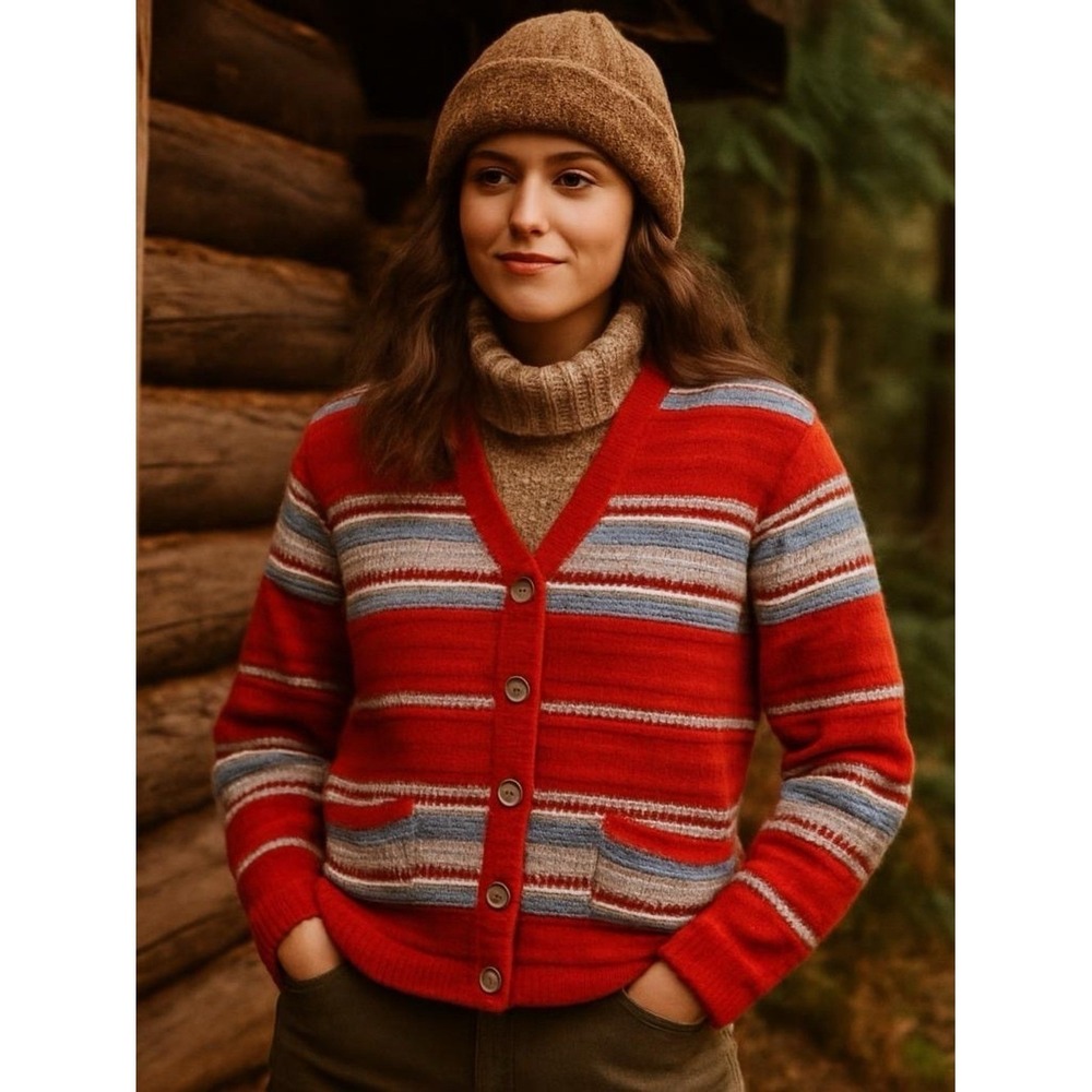 Vintage Talbots Blanket Stripe Cardigan Sweater Size M